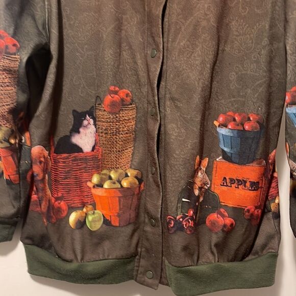 Vintage 90s Blair Green Paisley Cat & Dog Button sweater large P - Picture 3 of 8